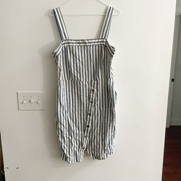 Sharagano Asymmetrical Button Striped Dress Blue Ivory Womens 10 Preppy Ret $119 - Picture 6 of 13